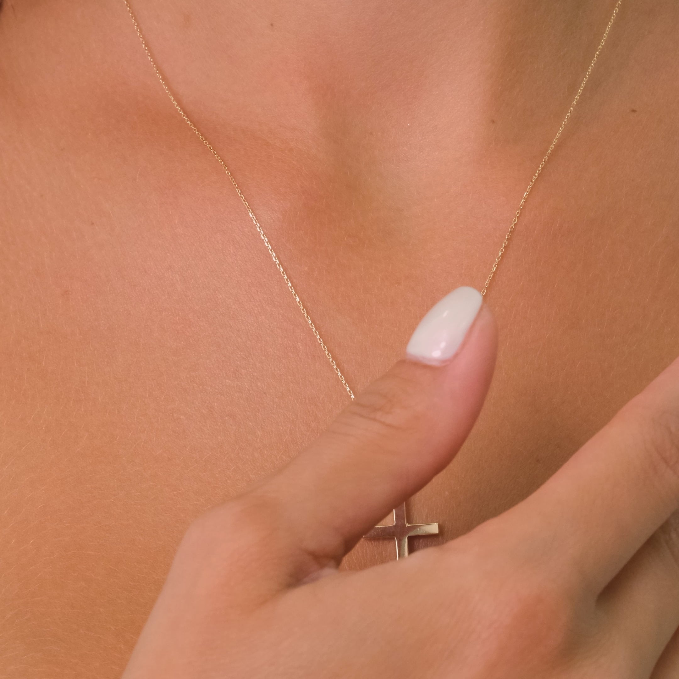 14K Solid Gold Cross Pendant Necklace – Minimal Straight-Edge Religious Jewelry for Women & Men