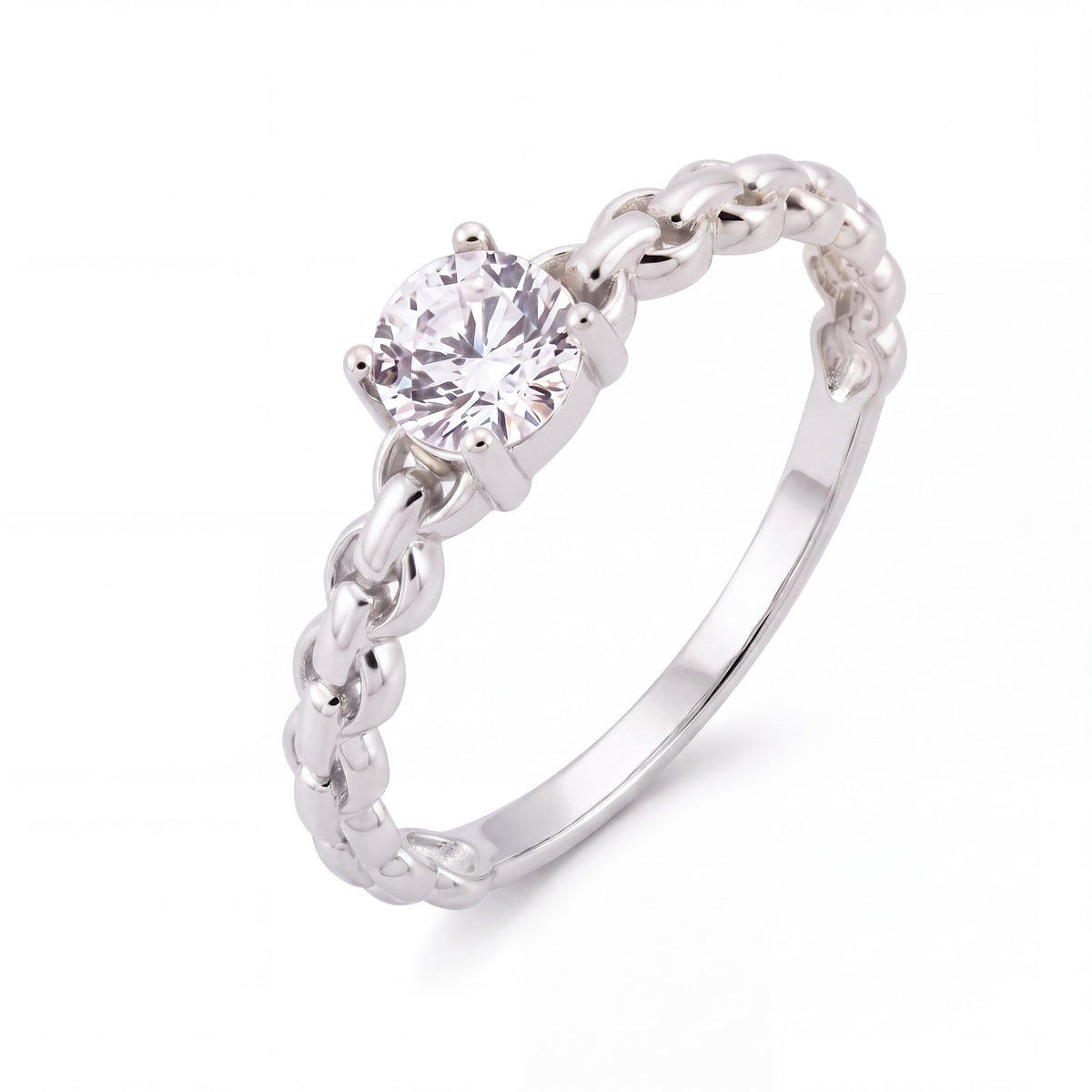 14K gold round cz solitaire ring, product photo