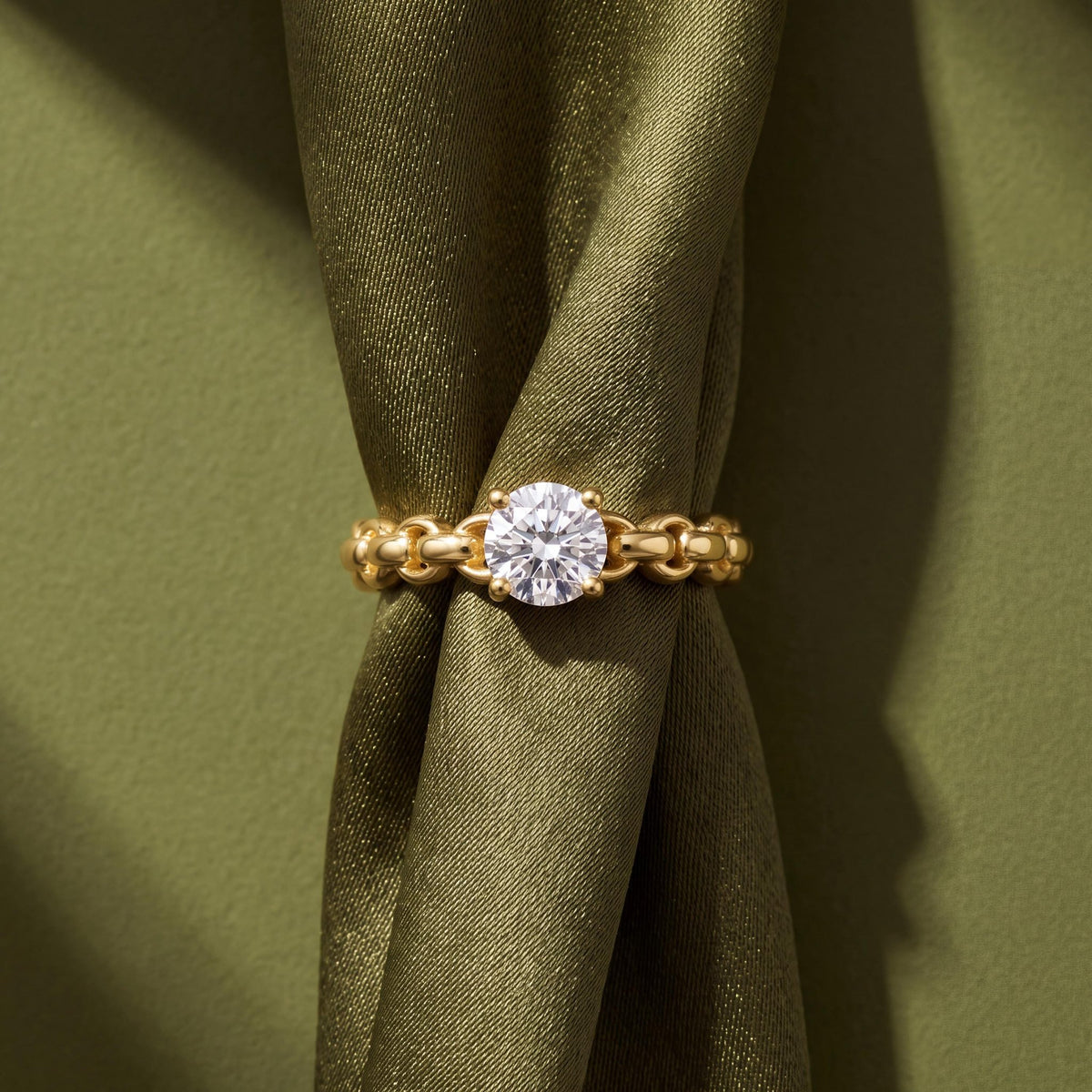 14K gold round cz solitaire ring, styled view