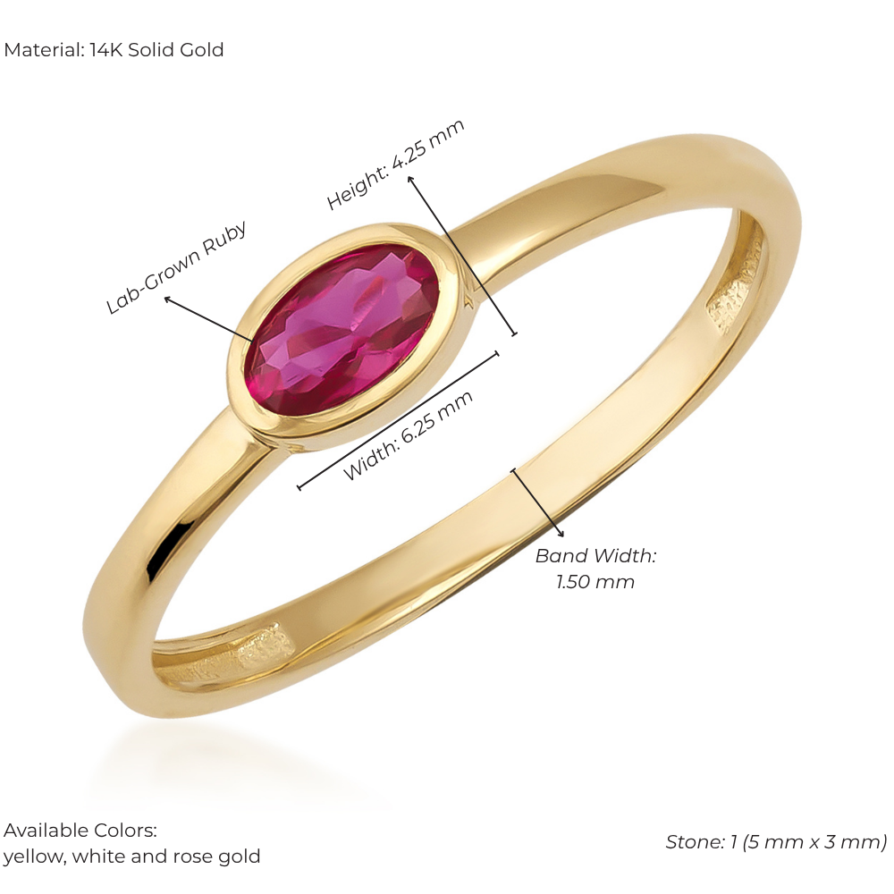 14K Solid Gold Oval Vintage Ring with Lab-Created Ruby – Fine Gold Gift Ring, Anniversary & Engagement