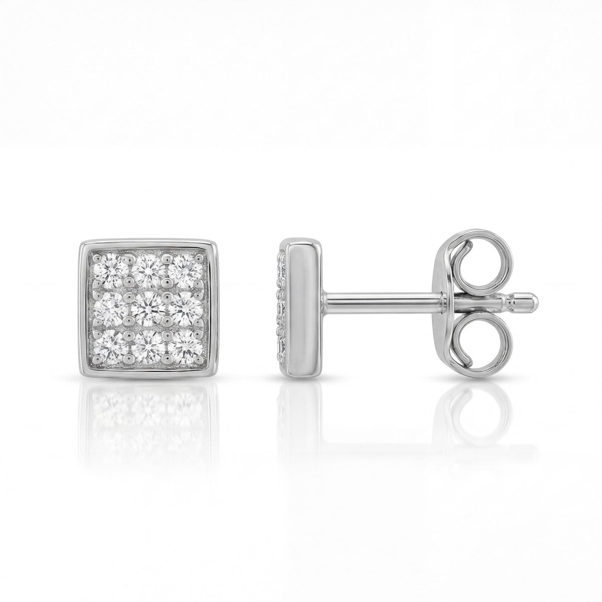 14K gold square stud earrings, product photo