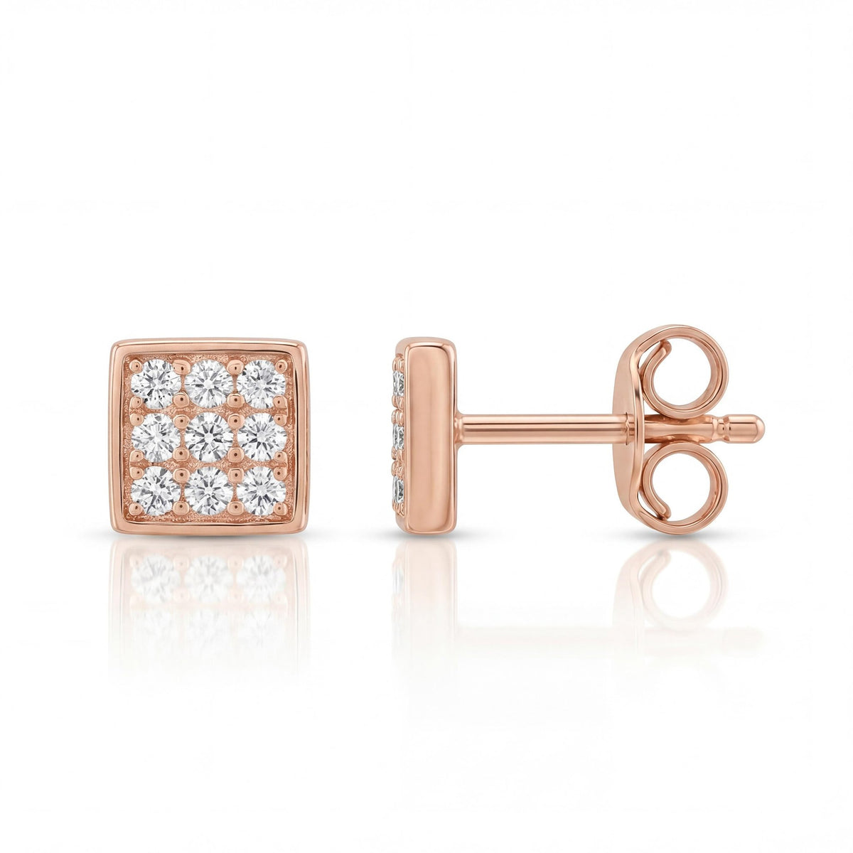 14K gold square stud earrings, product photo