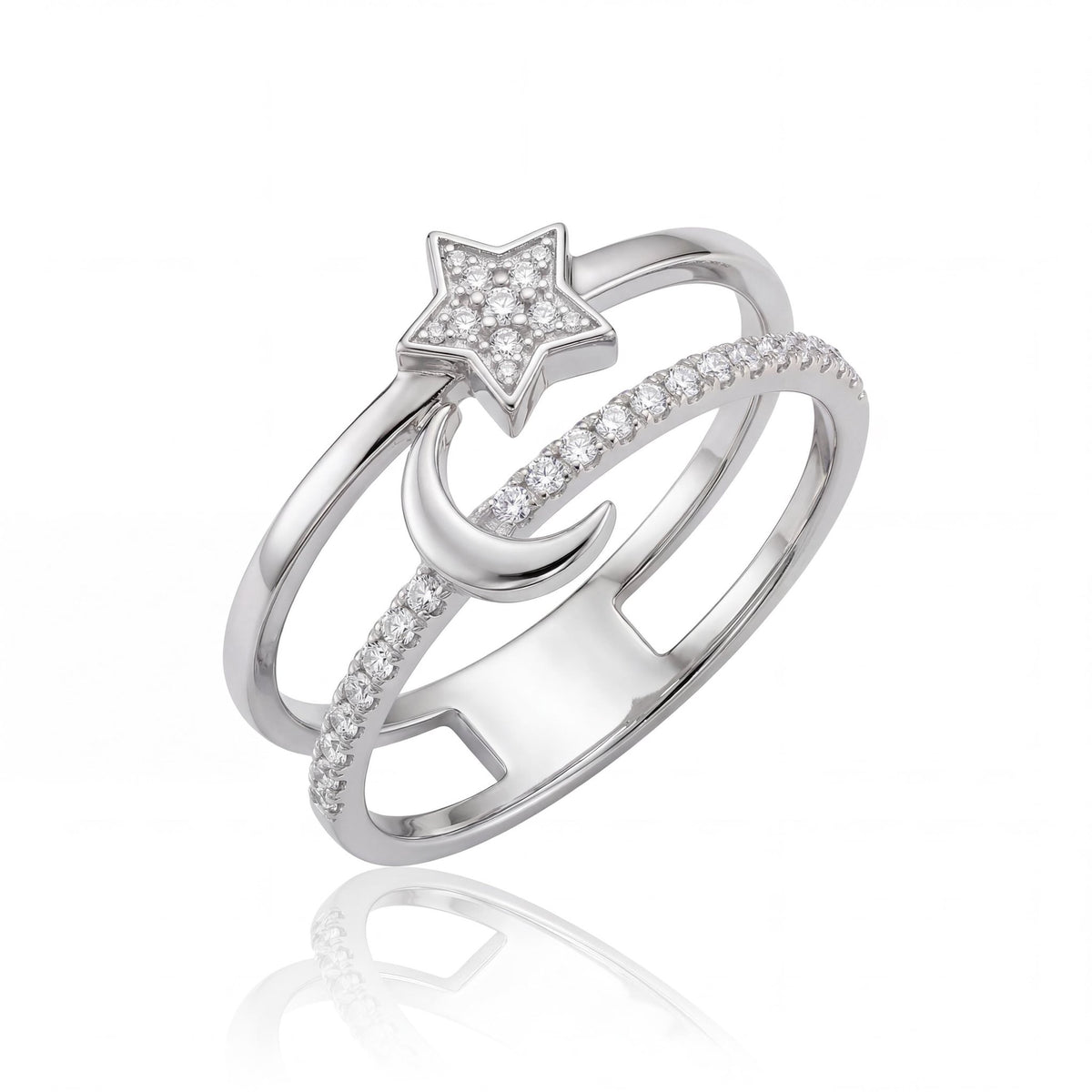 14K gold star & moon ring, product photo