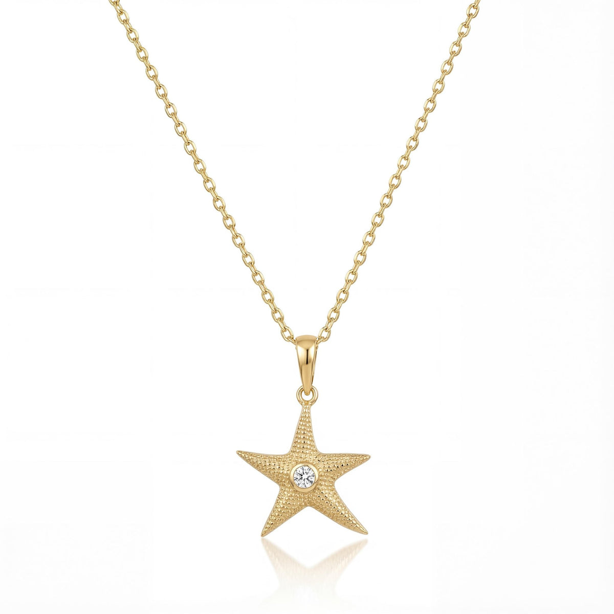 14K gold star zirconia necklace minimal starfish unisex jewelry necklace, product photo