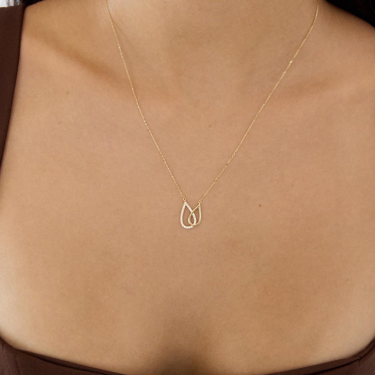 14K gold teardrop necklace, styled view