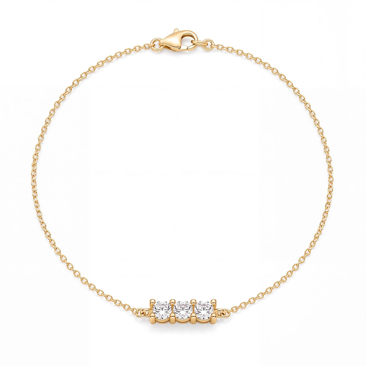 14K gold three stone bracelet, product photo