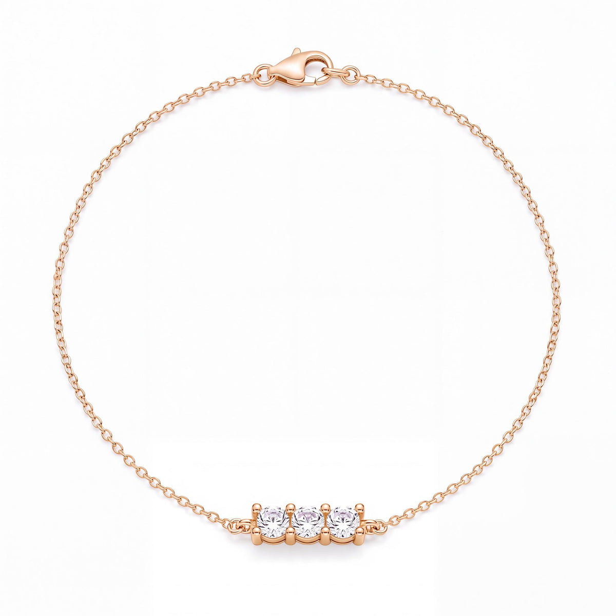 14K gold three stone bracelet, product photo