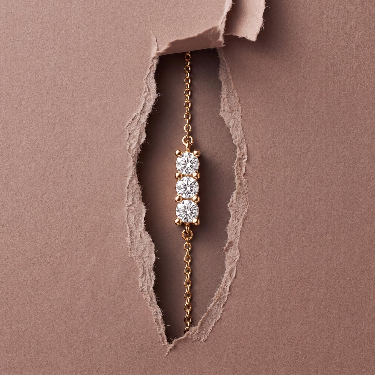 14K gold three stone bracelet, styled view