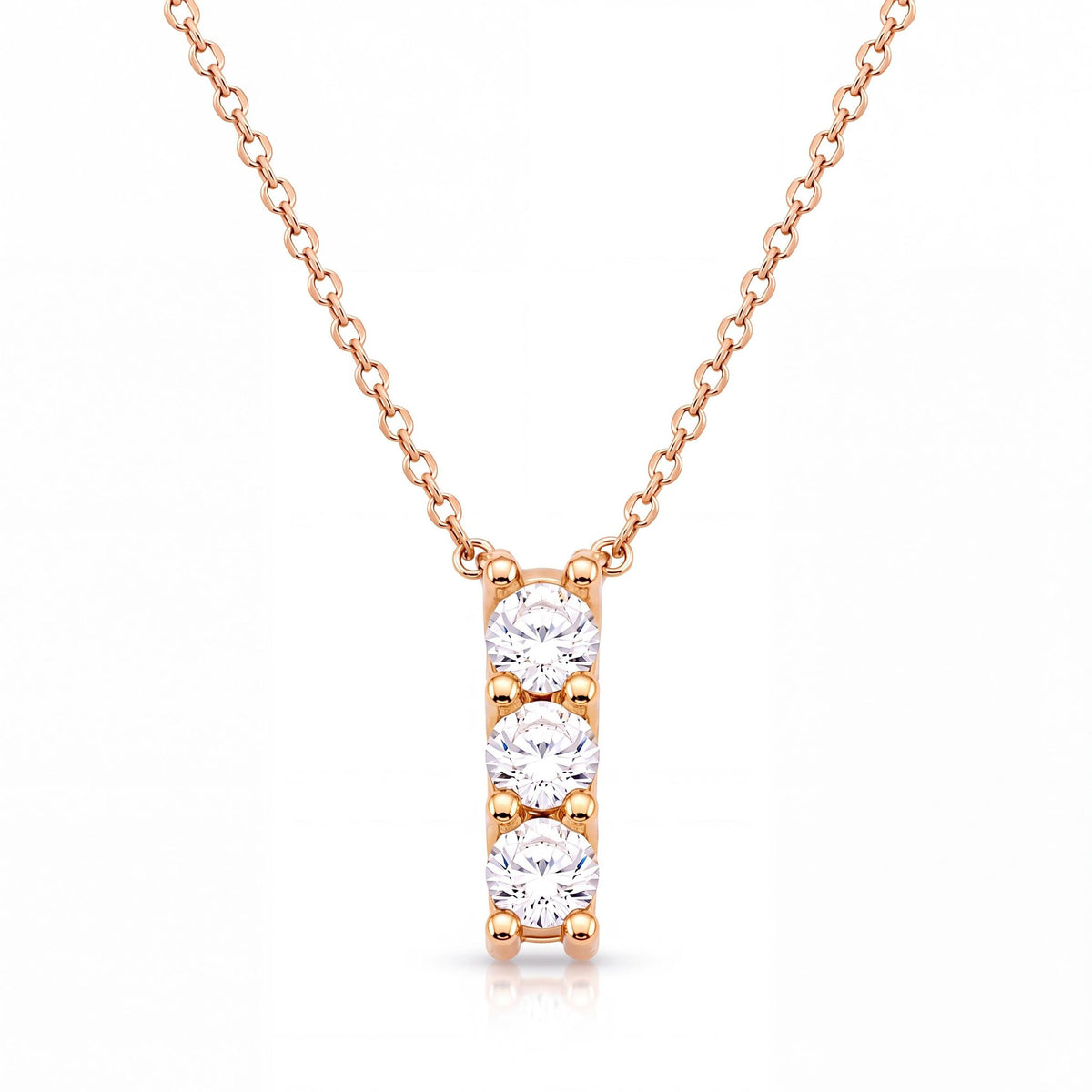 14K gold three stone necklace, product photo