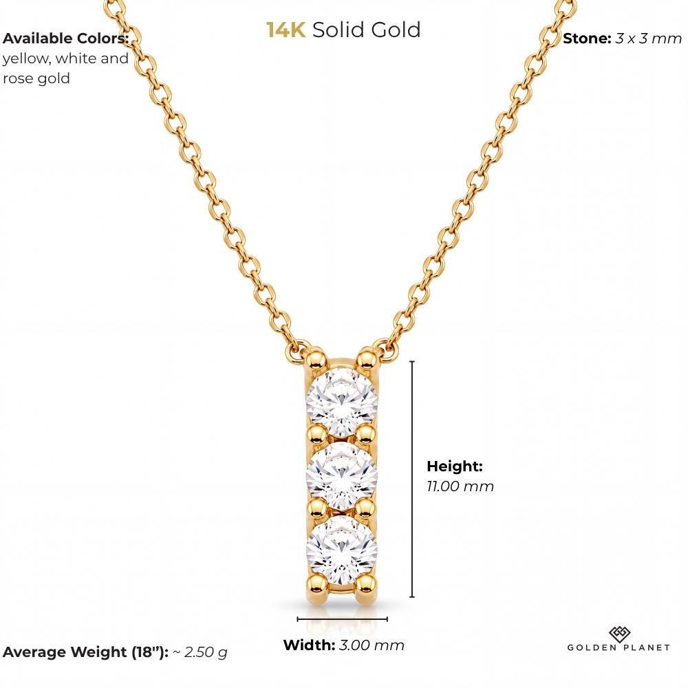 14K gold three stone with round cubic zirconia size and weight guide, size and weight guide