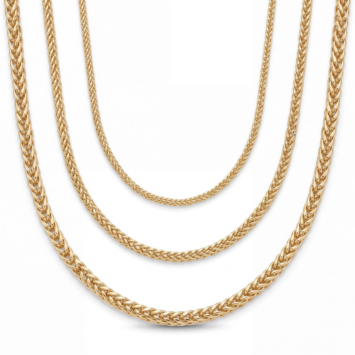 14K gold wheat chain necklace, styled view