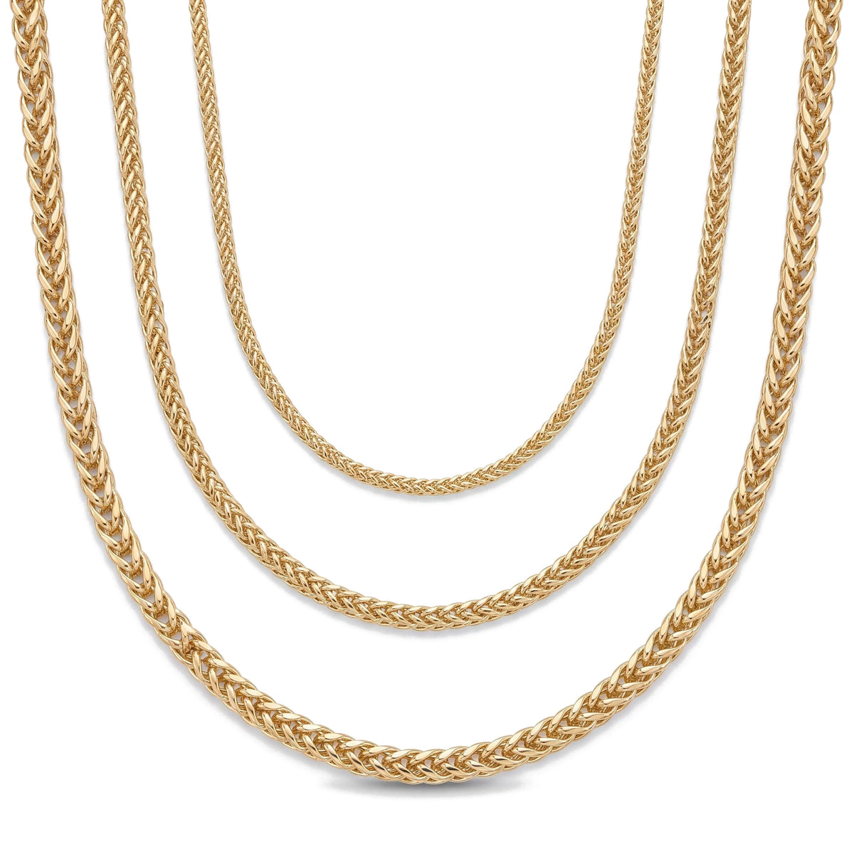 14K gold wheat chain necklace, styled view