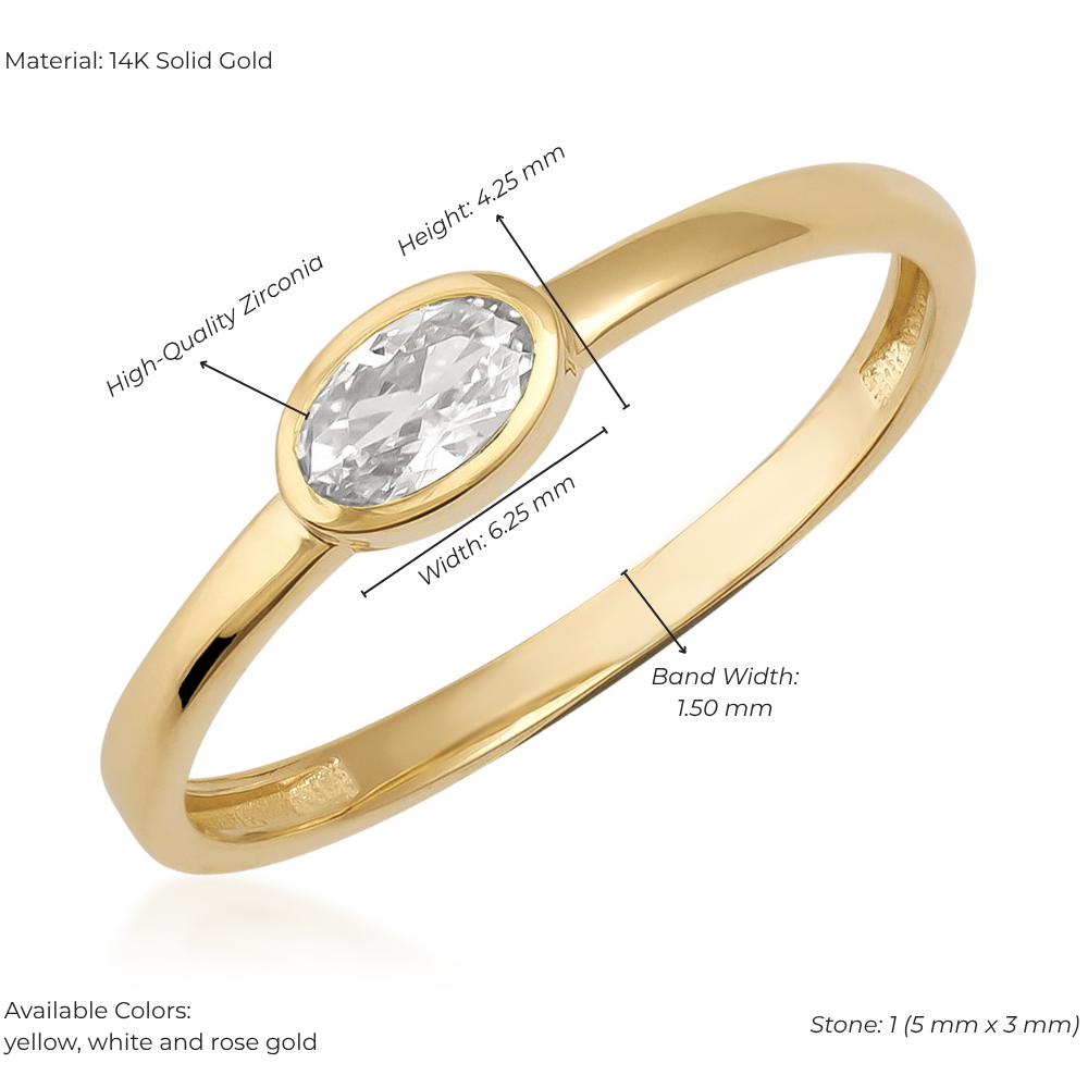 14K Solid Gold Oval Vintage Ring with Lab-Created Zircon – Fine Gold Gift Ring, Anniversary & Engagement