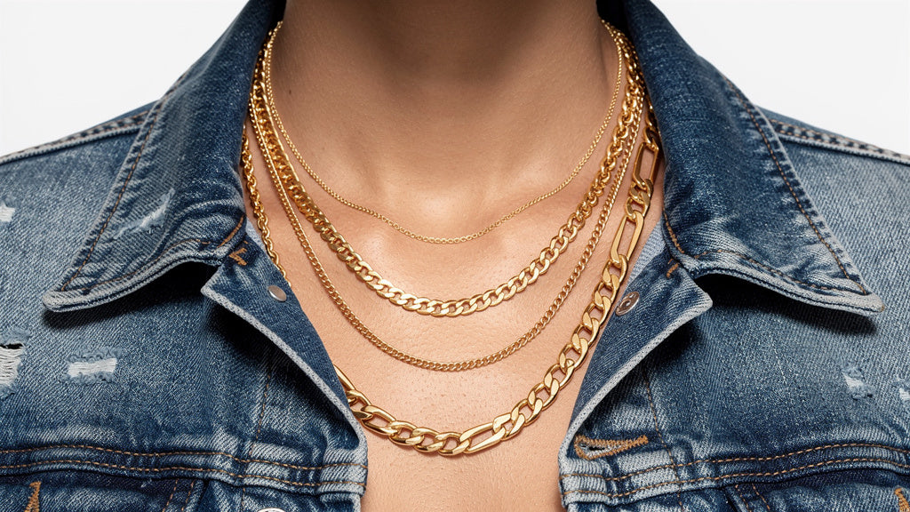 Different chain links styles shown side by side in solid gold