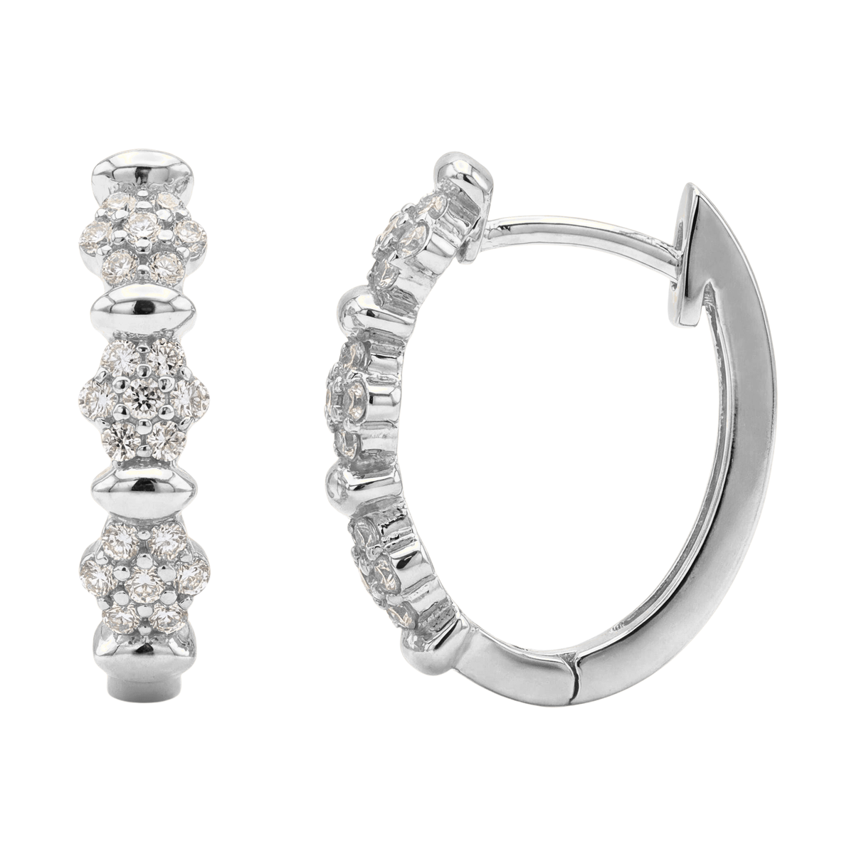 14K gold pavé hoop earrings worn