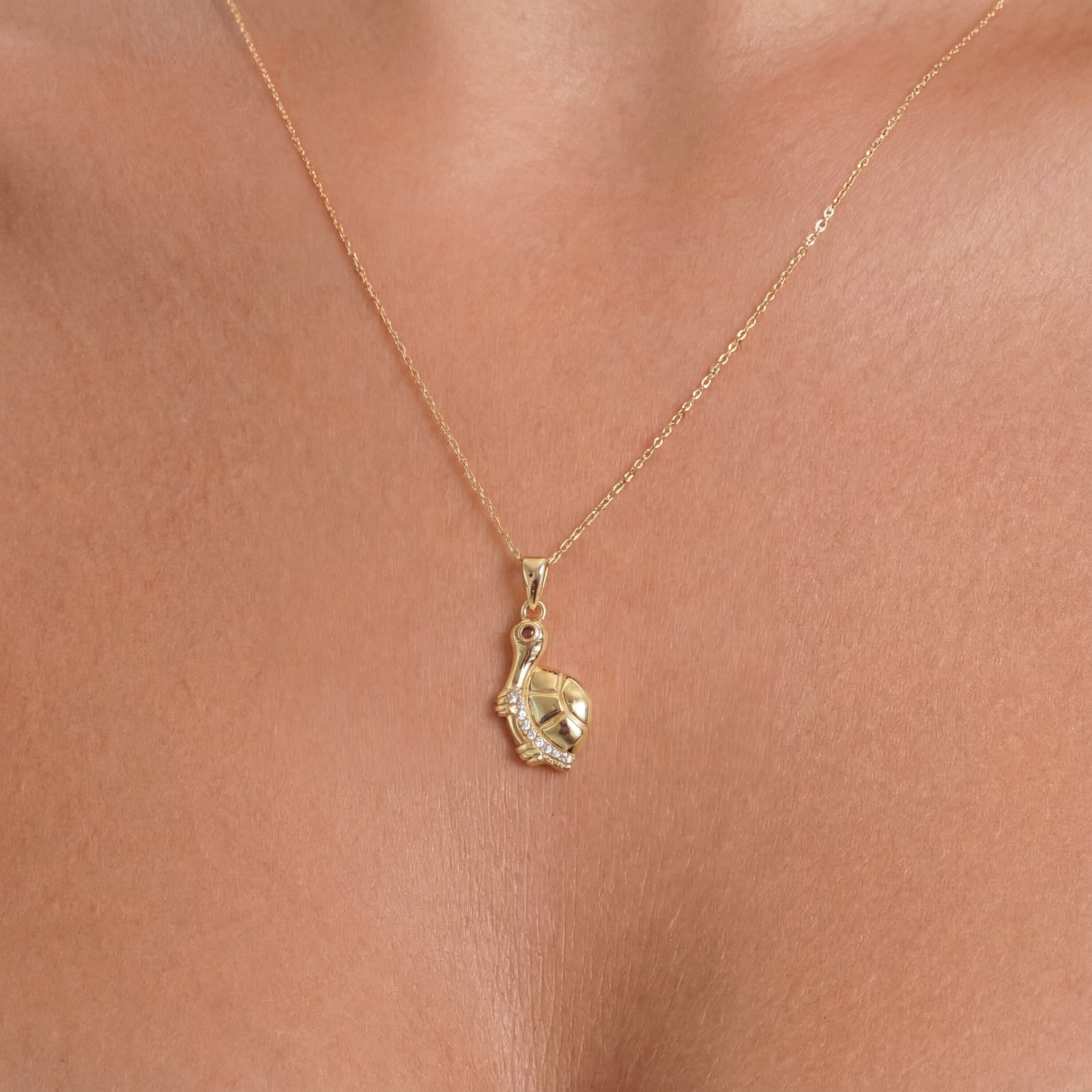 14K Solid Gold Turtle Tortoise Pendant Necklace, Handmade Real Gold, Dainty Minimal Jewelry