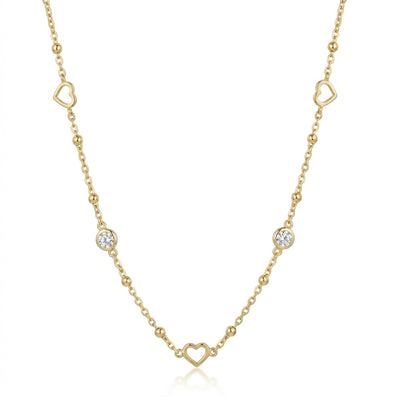 14K Gold Plated 925 Sterling Silver Heart & Stone Necklace