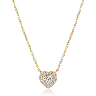 14K Gold Plated 925 Sterling Silver Heart Halo Necklace