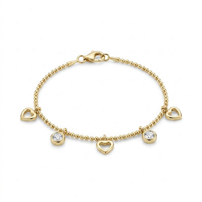 14K Gold Plated 925 Sterling Silver Heart Charm Bracelet
