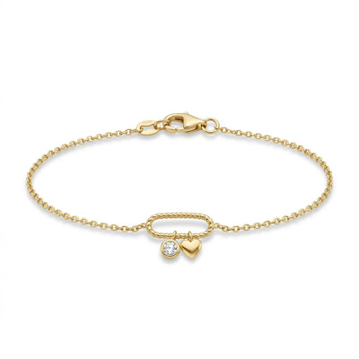 14K Gold Plated 925 Sterling Silver Heart & Stone Bracelet