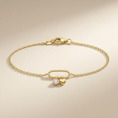 14K Gold Plated 925 Sterling Silver Heart & Stone Bracelet