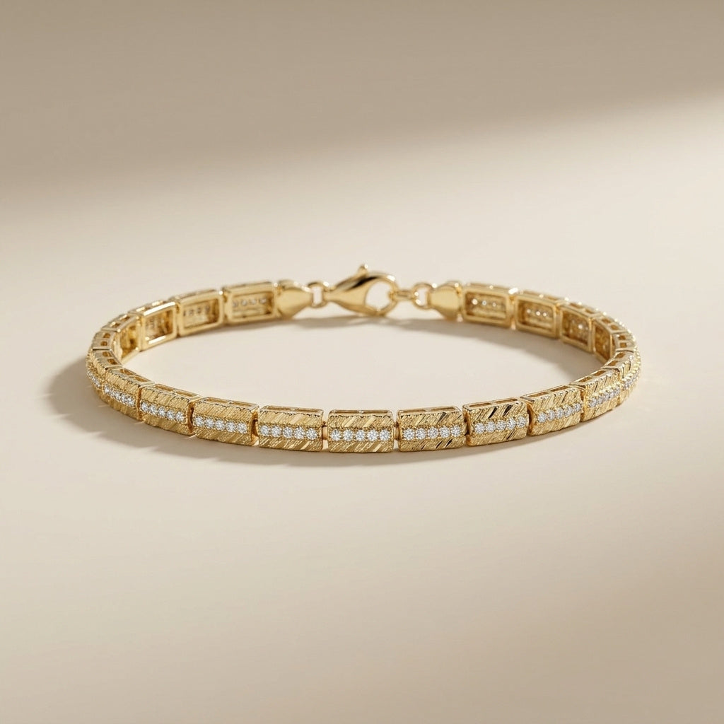 14K Gold Plated 925 Sterling Silver Baguette Tennis Bracelet