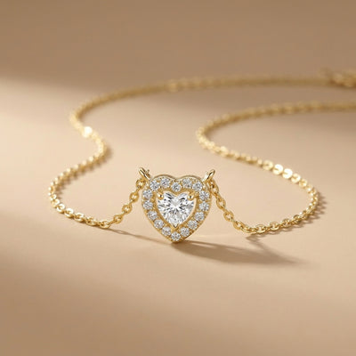 14K Gold Plated 925 Sterling Silver Heart Halo Necklace
