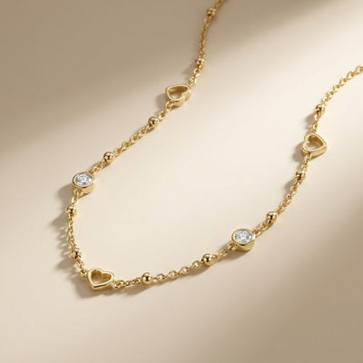 14K Gold Plated 925 Sterling Silver Heart & Stone Necklace