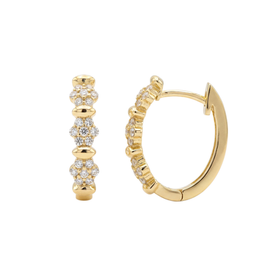 14K Solid Gold Pavé Hoop Earrings, Handmade Minimal Huggie for Women, Everyday Luxury Jewelry