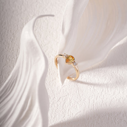 14K Solid Gold Pear-Cut Citrine Vintage Ring with Side Zircon Accents – Lab-Created Gemstone Ring, Engagement, Statement & Stackable Jewelry