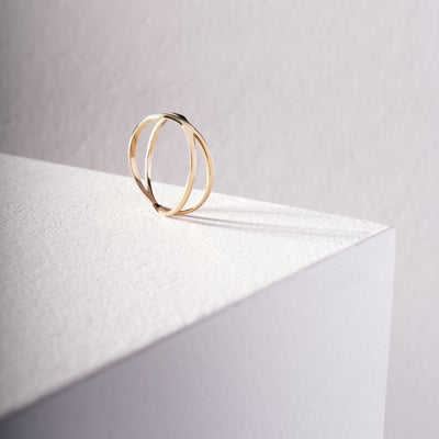 14K Solid Gold X Crossover Ring – Minimalist Open Band Statement Ring