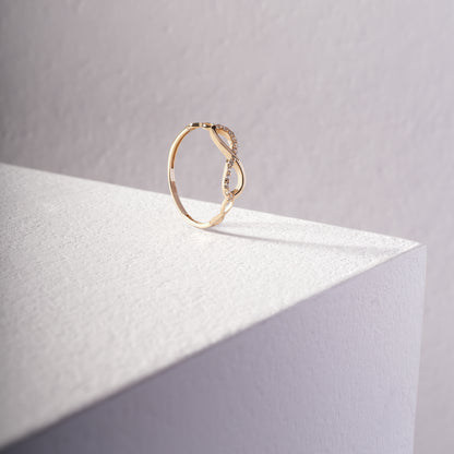 14K Solid Gold Infinity Ring – Half Pavé Zirconia Minimalist Eternity Symbol Ring for Daily Wear or Stacking