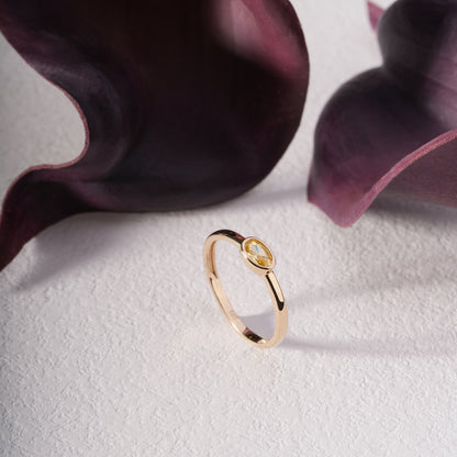 14K Solid Gold Oval Vintage Ring with Lab-Created Citrine – Fine Gold Gift Ring, Anniversary & Engagement
