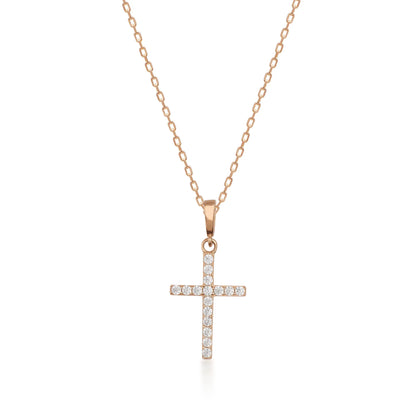 Gemstone Cross 14K Solid Gold Pendant Necklace with White Zircon Stones – Dainty Religious Jewelry