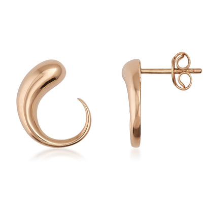 Rose gold stud drop earrings on a white background