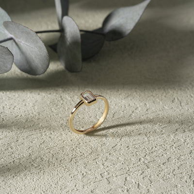 14K Solid Gold Baguette Solitaire Ring – Minimalist Single Stone Zirconia Ring