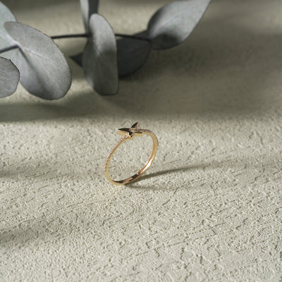 14K Solid Gold Minimal Butterfly Ring – Center Stone with Half-Pavé Band Zirconia