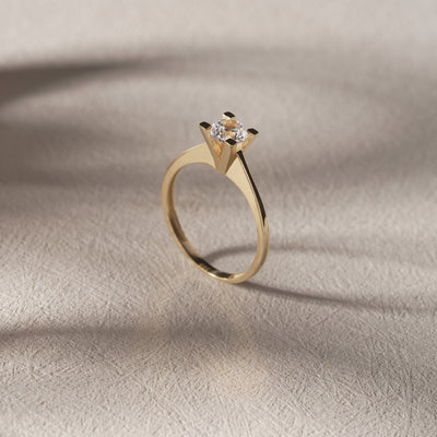 14K Solid Gold Classic Solitaire Engagement Ring –  Round Zirconia Ring for Proposal, Wedding & Everyday Elegance