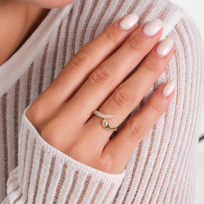 14K Solid Gold Adjustable Snake Ring – Zirconia Eye and Tail Accent Ring