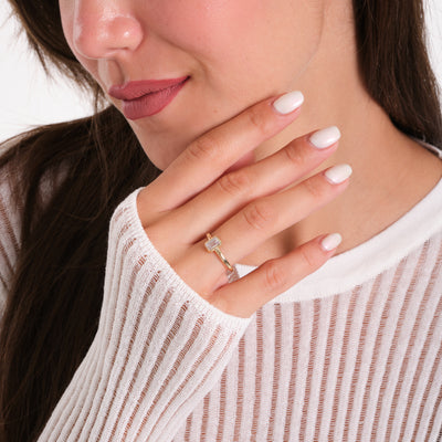 14K Solid Gold Baguette Solitaire Ring – Minimalist Single Stone Zirconia Ring