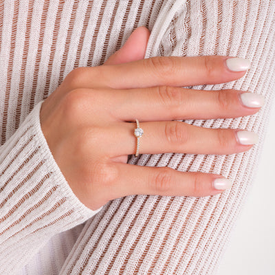 14K Solid Gold Vintage-Inspired Engagement Ring – Round Center Stone with Half-Set Accent Zirconia for Proposal & Wedding