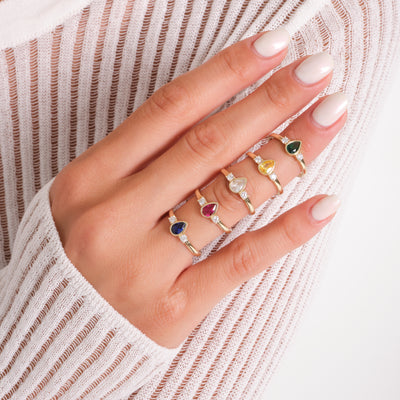 14K Solid Gold Pear-Cut Ruby Vintage Ring with Side Zircon Accents – Lab-Created Gemstone Ring, Engagement, Statement & Stackable Jewelry