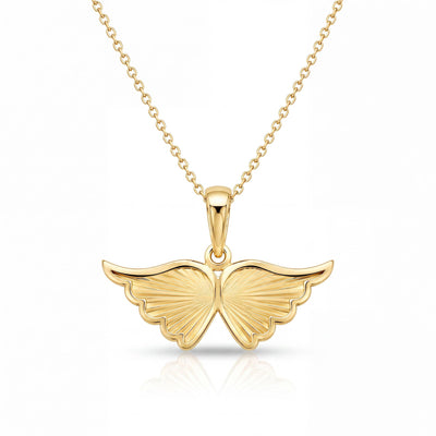 14K gold angel wing necklace, product photo