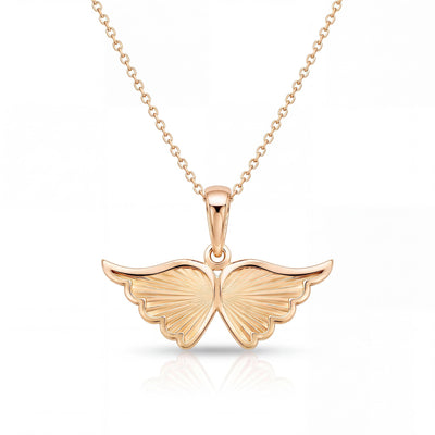 14K gold angel wing necklace, product photo