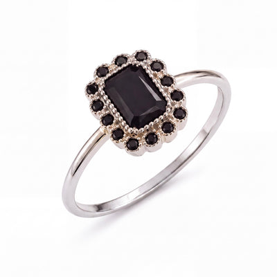 14K white gold black cubic zirconia ring on white