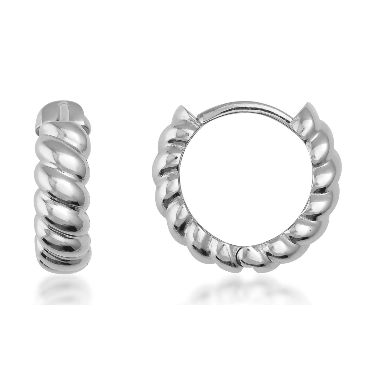 14K gold twisted design hoop earrings on white background, modern jewelry style