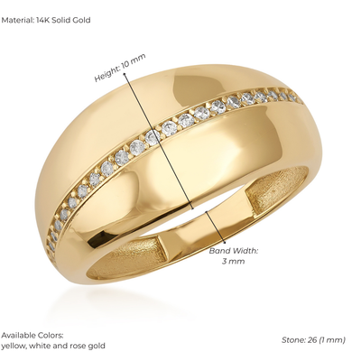 Gold ring with diamond accents on a white background