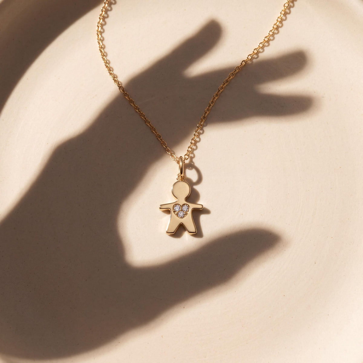 14K gold boy pendant necklace, styled view