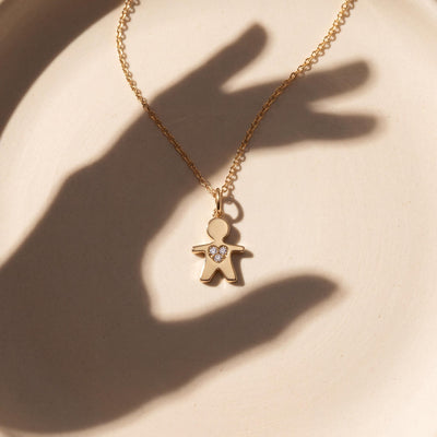 14K gold boy pendant necklace, styled view