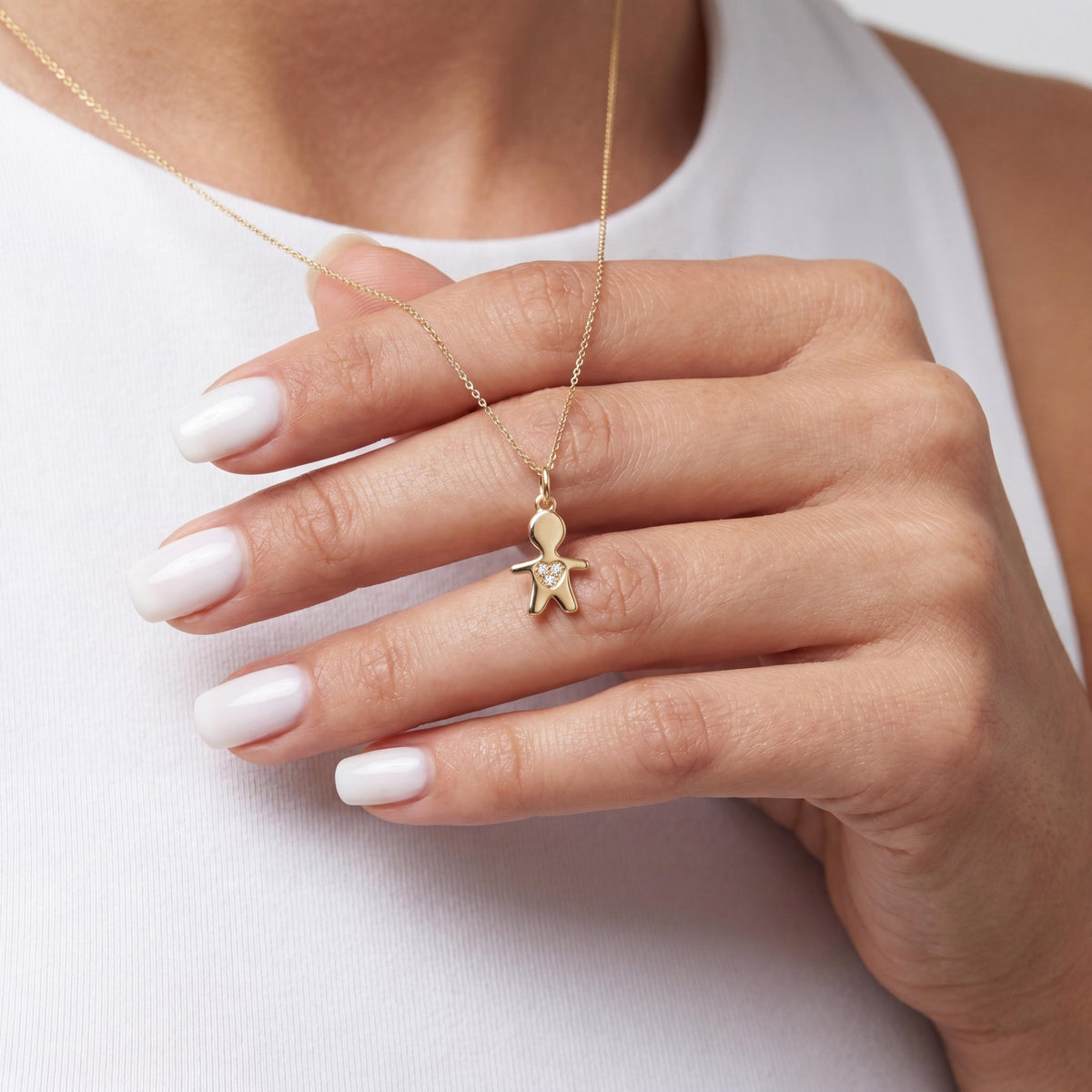 14K gold boy pendant necklace, styled view